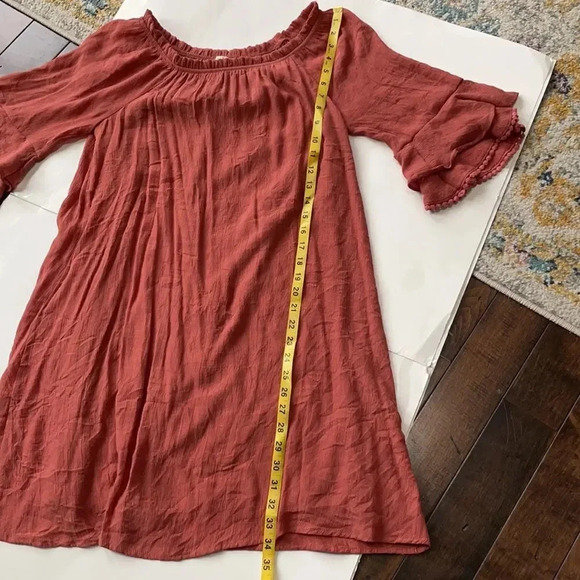 Anthropologie Naïf bell sleeved light rust/coral dress Lt weight, lined. Size PM - Picture 7 of 11